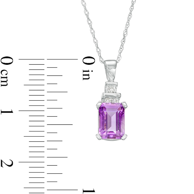 Octagonal Amethyst and Diamond Accent Tri-Top Tiered Pendant in 10K White Gold