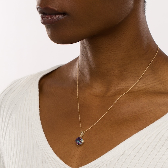 10.0mm Cushion-Cut Mystic Fire® Topaz Solitaire Tilted Drop Pendant in 10K Gold