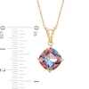 Thumbnail Image 3 of 10.0mm Cushion-Cut Mystic Fire® Topaz Solitaire Tilted Drop Pendant in 10K Gold