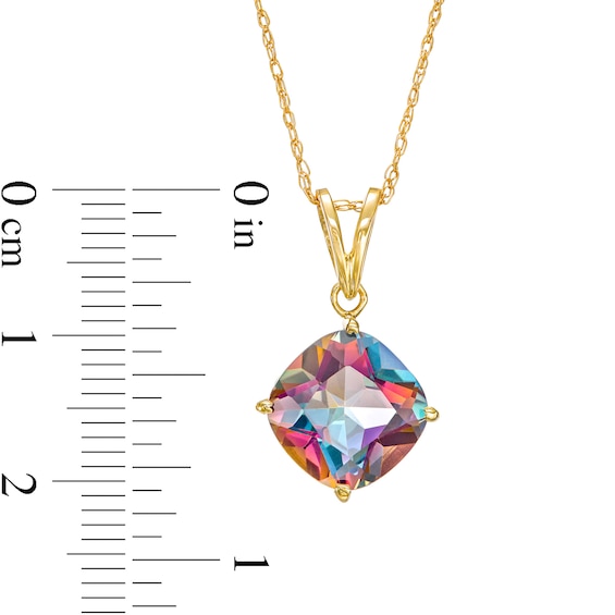 10.0mm Cushion-Cut Mystic Fire® Topaz Solitaire Tilted Drop Pendant in 10K Gold