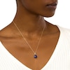 Thumbnail Image 2 of 10.0mm Cushion-Shaped Blue Lab-Created Sapphire Solitaire Tilted Drop Pendant in 10K Gold