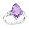 Thumbnail Image 1 of Checkerboard Marquise Pink Quartz and 1/8 CT. T.W. Diamond Tri-Sides Ring in 14K White Gold