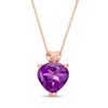 Thumbnail Image 0 of 10.0mm Heart-Shaped Amethyst Solitaire and Mini Puff Heart-Top Pendant in 10K Rose Gold