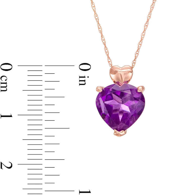 10.0mm Heart-Shaped Amethyst Solitaire and Mini Puff Heart-Top Pendant in 10K Rose Gold