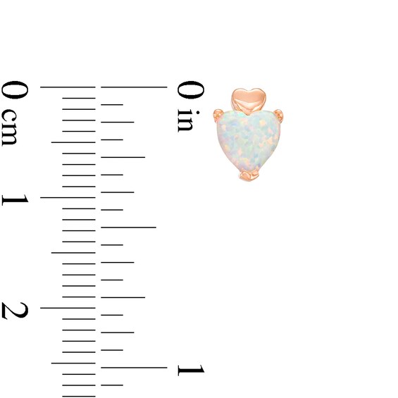 6.0mm Heart-Shaped Lab-Created Opal Cabochon Solitaire and Mini Puff Heart-Top Stud Earrings in 10K Rose Gold