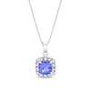 Thumbnail Image 1 of 6.0mm Cushion-Cut Tanzanite and 1/4 CT. T.W. Diamond Frame Drop Pendant in 14K White Gold