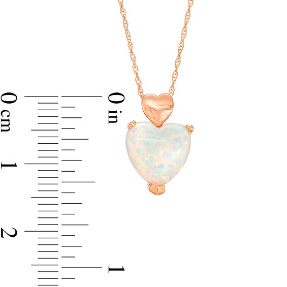 10.0mm Heart-Shaped Lab-Created Opal Cabochon Solitaire and Mini Puff Heart-Top Pendant in 10K Rose Gold