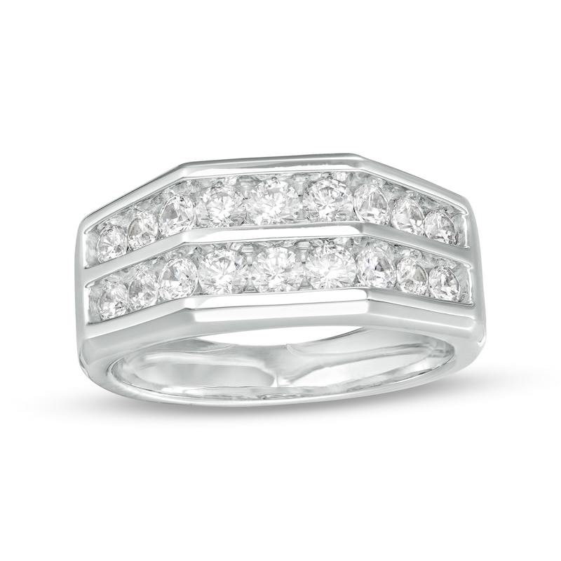 Main Image 1 of Men's 1-1/2 CT. T.W. Diamond Double Row Wedding Band in 10K White Gold