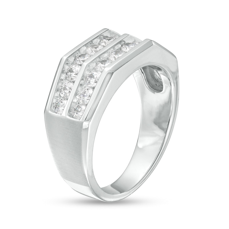 Main Image 2 of Men's 1-1/2 CT. T.W. Diamond Double Row Wedding Band in 10K White Gold