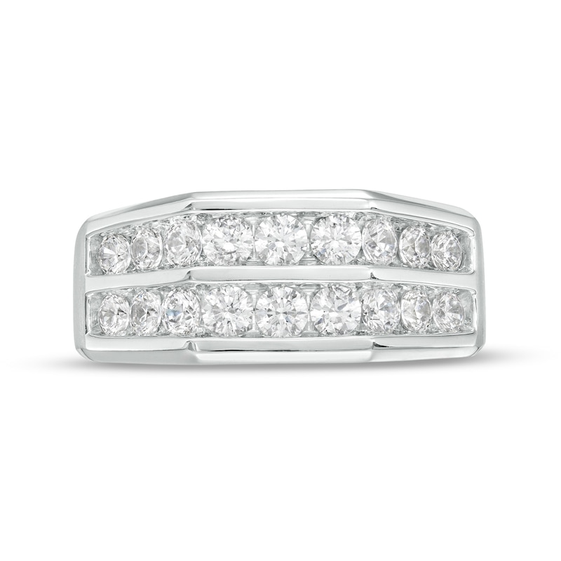 Main Image 3 of Men's 1-1/2 CT. T.W. Diamond Double Row Wedding Band in 10K White Gold