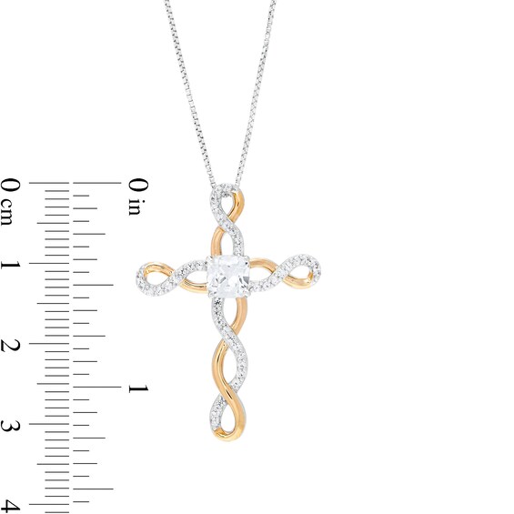 5.0mm White Lab-Created Sapphire Loose Braid Cross Pendant in Sterling Silver with 14K Gold Plate