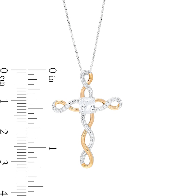 Main Image 3 of 5.0mm White Lab-Created Sapphire Loose Braid Cross Pendant in Sterling Silver with 14K Gold Plate