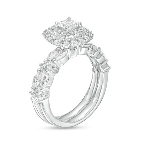 1-3/8 CT. T.w. Certified Princess-Cut Diamond Double Frame Bridal Set in 14K White Gold (I/I1)