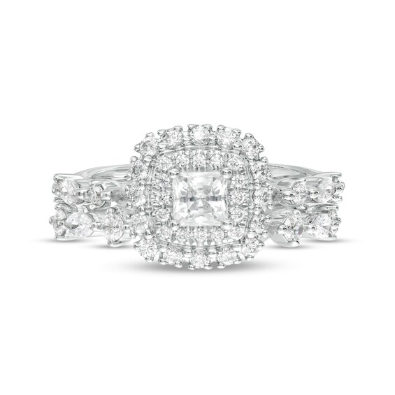 1-3/8 CT. T.w. Certified Princess-Cut Diamond Double Frame Bridal Set in 14K White Gold (I/I1)