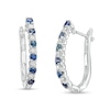 Thumbnail Image 1 of Blue Sapphire and 1/3 CT. T.W. Diamond Alternating Hoop Earrings in 10K White Gold