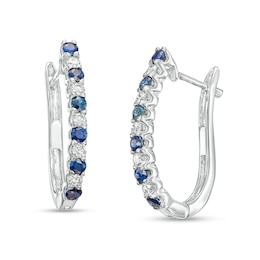 Blue Sapphire and 1/3 CT. T.W. Diamond Alternating Hoop Earrings in 10K White Gold