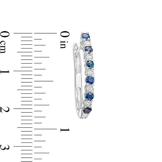 Blue Sapphire and 1/3 CT. T.w. Diamond Alternating Hoop Earrings in 10K White Gold