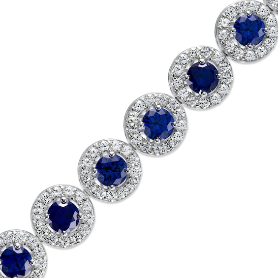 5.0mm Blue and White Lab-Created Sapphire Frame Tennis Bracelet in Sterling Silver â 7.25"