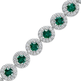 5.0mm Lab-Created Emerald and White Lab-Created Sapphire Frame Tennis Bracelet in Sterling Silver – 7.25"
