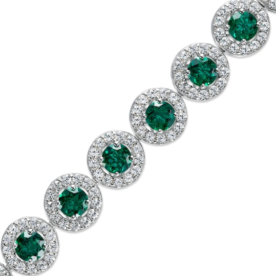 5.0mm Lab-Created Emerald and White Lab-Created Sapphire Frame Tennis Bracelet in Sterling Silver â 7.25"