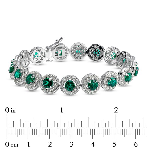 5.0mm Lab-Created Emerald and White Lab-Created Sapphire Frame Tennis Bracelet in Sterling Silver â 7.25"