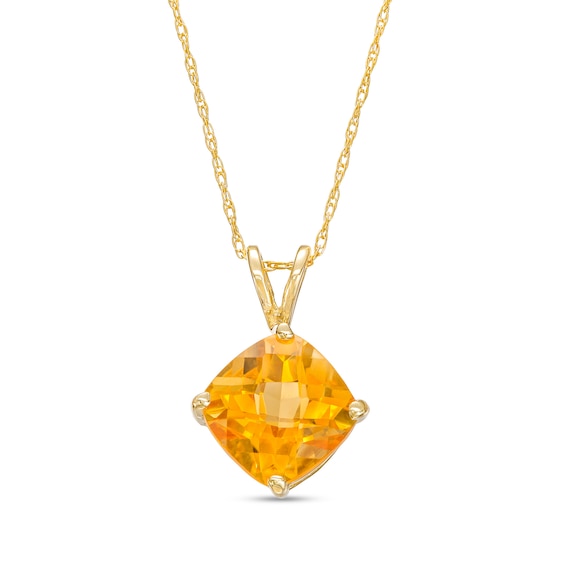 8.0mm Cushion-Cut Citrine Tilted Split Bail Pendant in 10K Gold