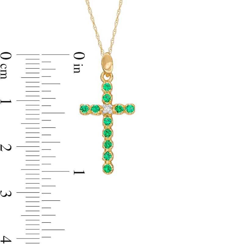 Lab-Created Emerald and Diamond Accent Cross Pendant in 10K Gold