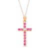 Thumbnail Image 0 of Lab-Created Ruby and Diamond Accent Cross Pendant in 10K Rose Gold