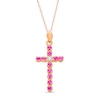 Thumbnail Image 1 of Lab-Created Ruby and Diamond Accent Cross Pendant in 10K Rose Gold