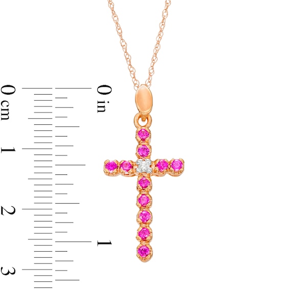 Lab-Created Ruby and Diamond Accent Cross Pendant in 10K Rose Gold