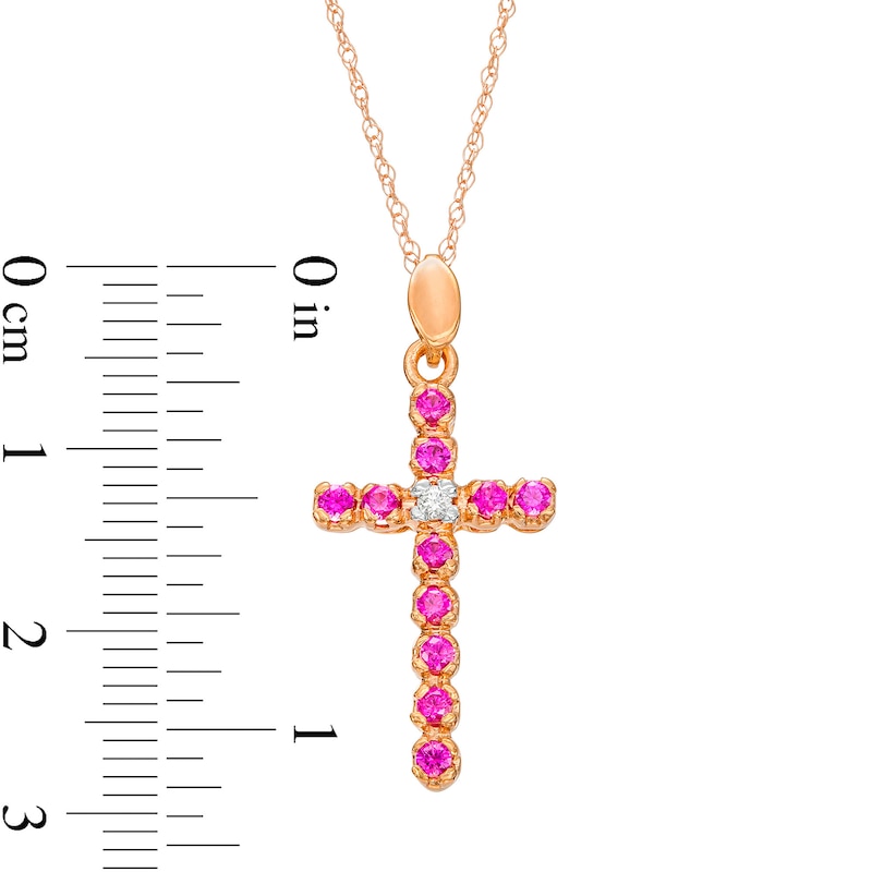 Main Image 3 of Lab-Created Ruby and Diamond Accent Cross Pendant in 10K Rose Gold