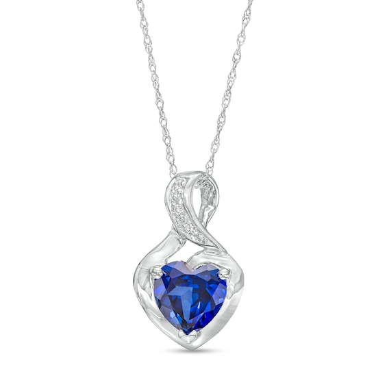 7.0mm Heart-Shaped Blue Lab-Created Sapphire and Diamond Accent Twist Bail Pendant in 10K White Gold