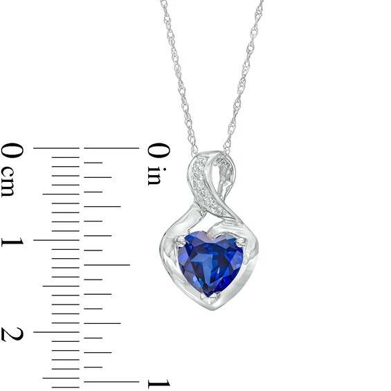 7.0mm Heart-Shaped Blue Lab-Created Sapphire and Diamond Accent Twist Bail Pendant in 10K White Gold