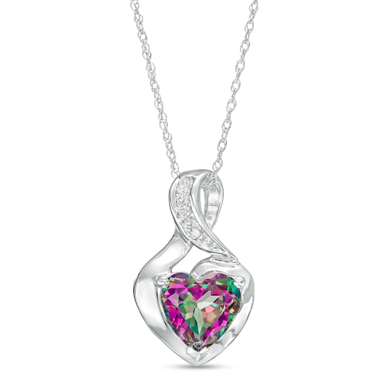 7.0mm Heart-Shaped Mystic FireÂ® Topaz and Diamond Accent Twist Bail Pendant in 10K White Gold