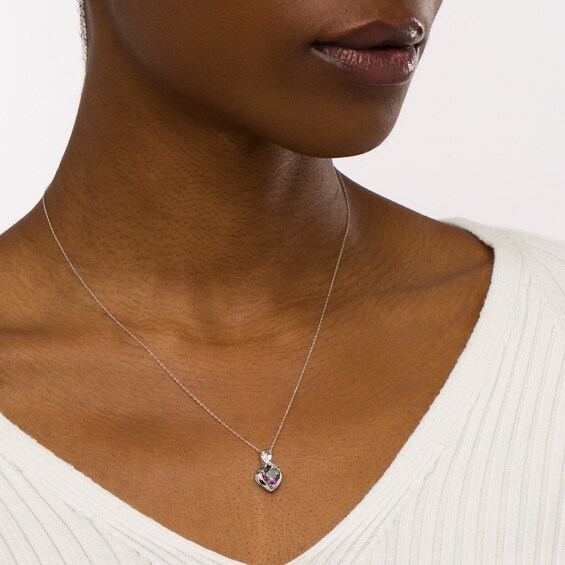7.0mm Heart-Shaped Mystic FireÂ® Topaz and Diamond Accent Twist Bail Pendant in 10K White Gold