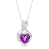 Thumbnail Image 0 of 7.0mm Heart-Shaped Amethyst and Diamond Accent Twist Bail Pendant in 10K White Gold