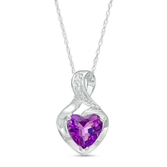 7.0mm Heart-Shaped Amethyst and Diamond Accent Twist Bail Pendant in 10K White Gold