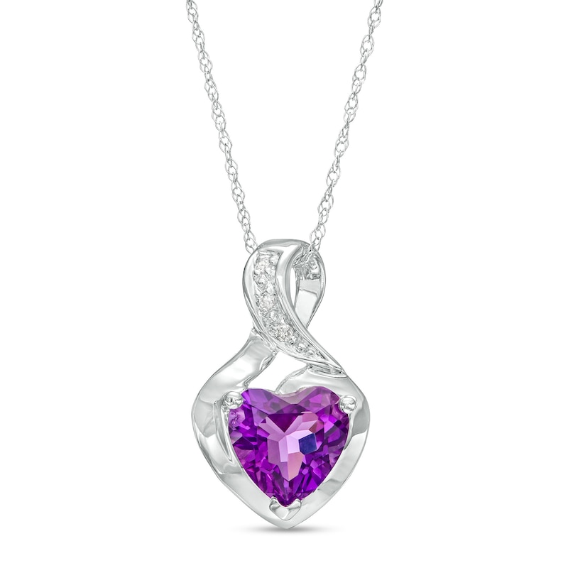 Main Image 1 of 7.0mm Heart-Shaped Amethyst and Diamond Accent Twist Bail Pendant in 10K White Gold