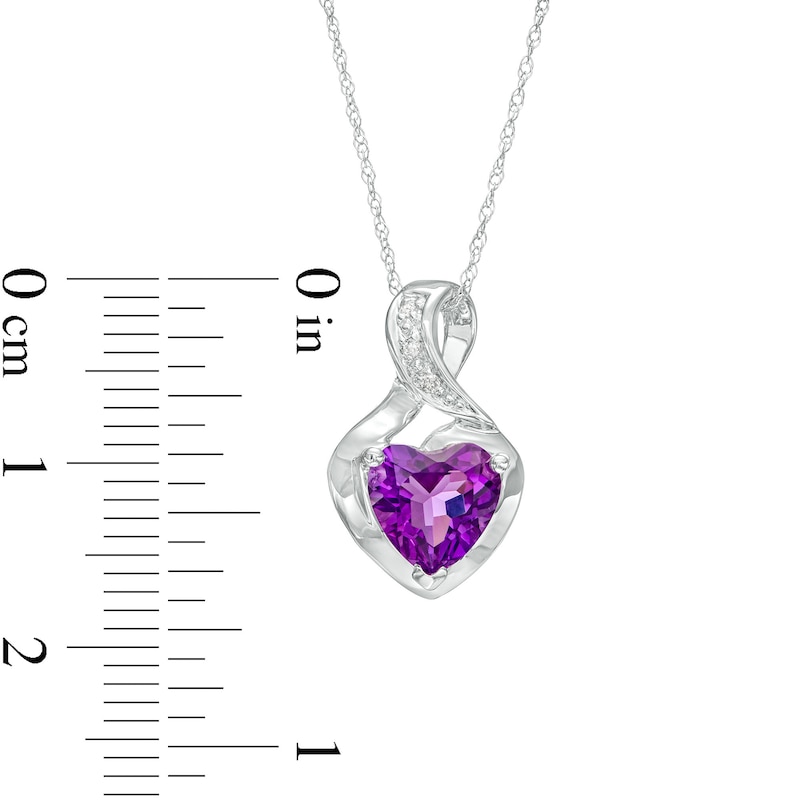 Main Image 3 of 7.0mm Heart-Shaped Amethyst and Diamond Accent Twist Bail Pendant in 10K White Gold