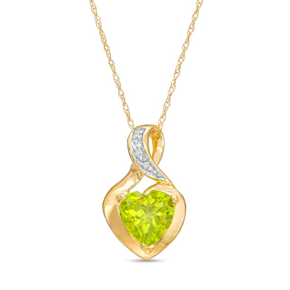 7.0mm Heart-Shaped Peridot and Diamond Accent Twist Bail Pendant in 10K Gold