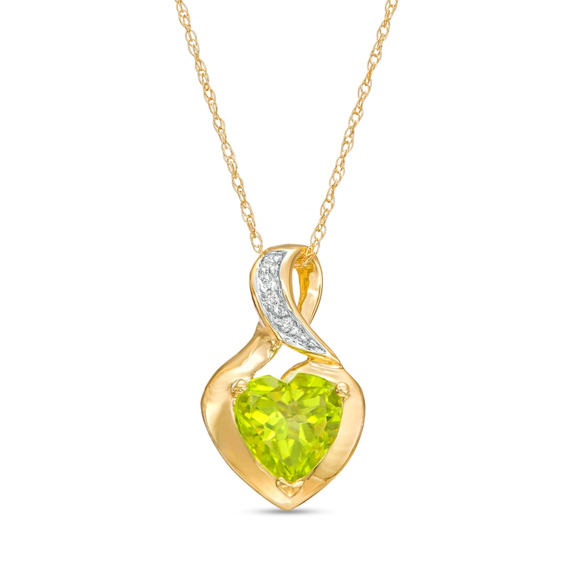 7.0mm Heart-Shaped Peridot and Diamond Accent Twist Bail Pendant in 10K Gold