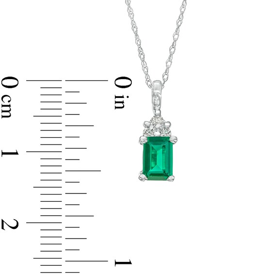 Emerald-Cut Lab-Created Emerald and 1/20 CT. T.w. Diamond Tri-Top Pendant in 10K White Gold