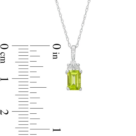 Emerald-Cut Peridot and 1/20 CT. T.w. Diamond Tri-Top Pendant in 10K White Gold