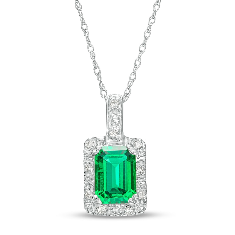 Octagonal Lab-Created Emerald and 1/20 CT. T.W. Diamond Rectangular ...