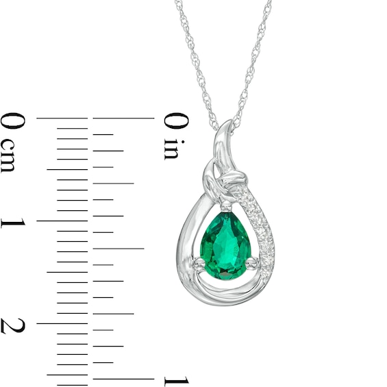 Pear-Shaped Lab-Created Emerald and 1/20 CT. T.w. Diamond Open Frame Ribbon Wrapped Teardrop Pendant in 10K White Gold