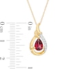 Thumbnail Image 3 of Pear-Shaped Garnet and 1/20 CT. T.W. Diamond Open Frame Ribbon Wrapped Teardrop Pendant in 10K Gold