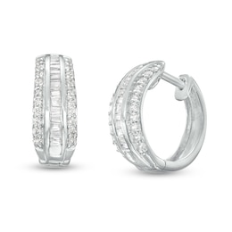 1/2 CT. T.W. Diamond Triple Row Hoop Earrings in 10K White Gold
