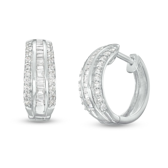 1/2 CT. T.w. Diamond Triple Row Hoop Earrings in 10K White Gold