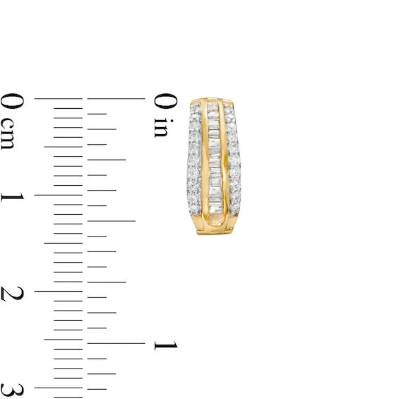 1/2 CT. T.w. Baguette and Round Diamond Triple Row Hoop Earrings in 10K Gold