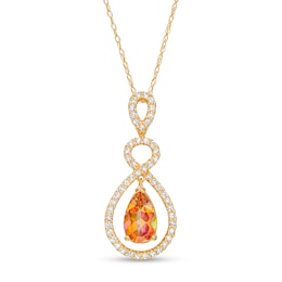 Pear-Shaped Yellow Topaz Dangle and 1/4 CT. T.W. Diamond Infinity Drop Pendant in 10K Gold